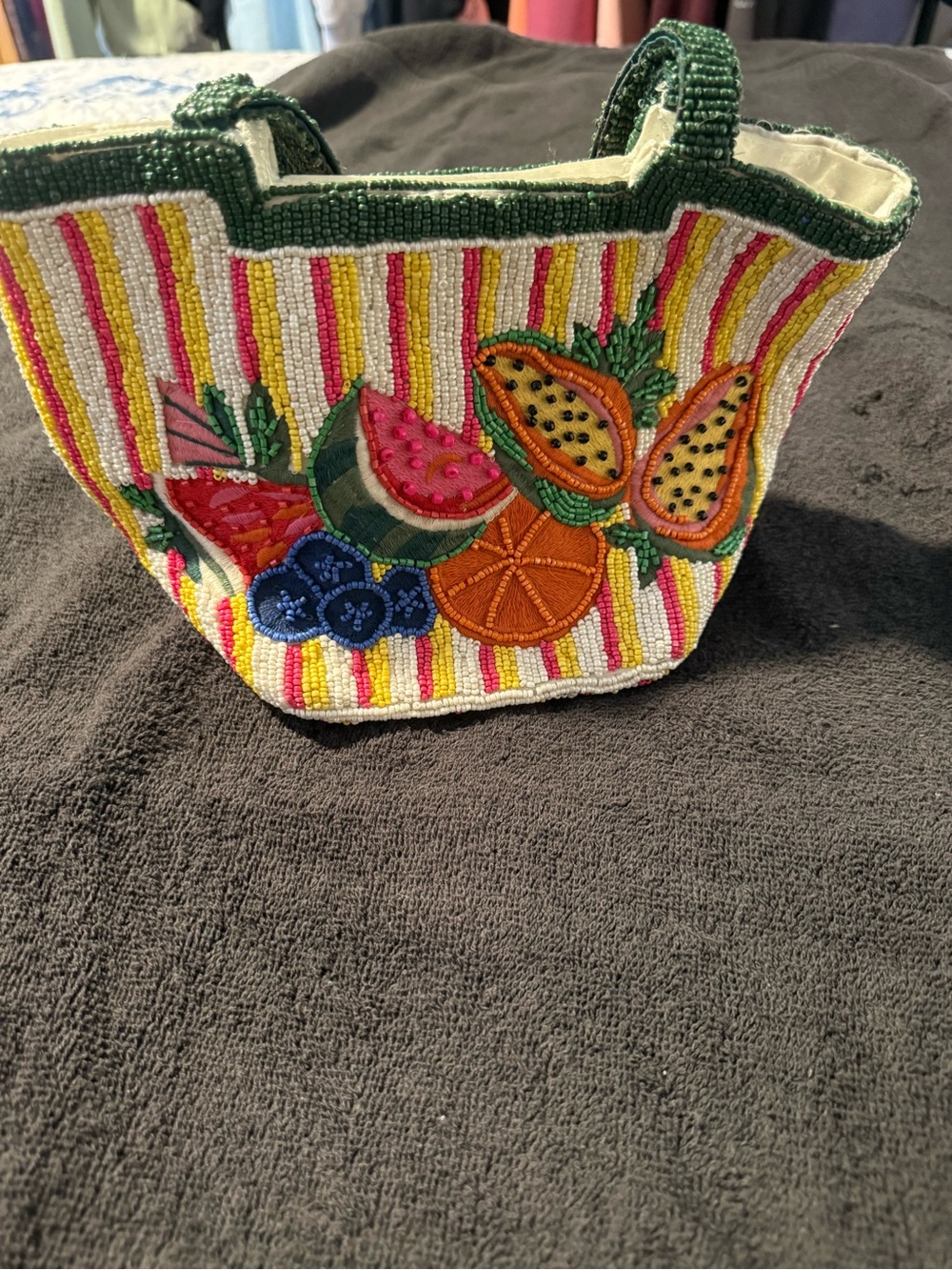 Beaded Fruit Tote Bag in Pink, Yellow, Green, Orange